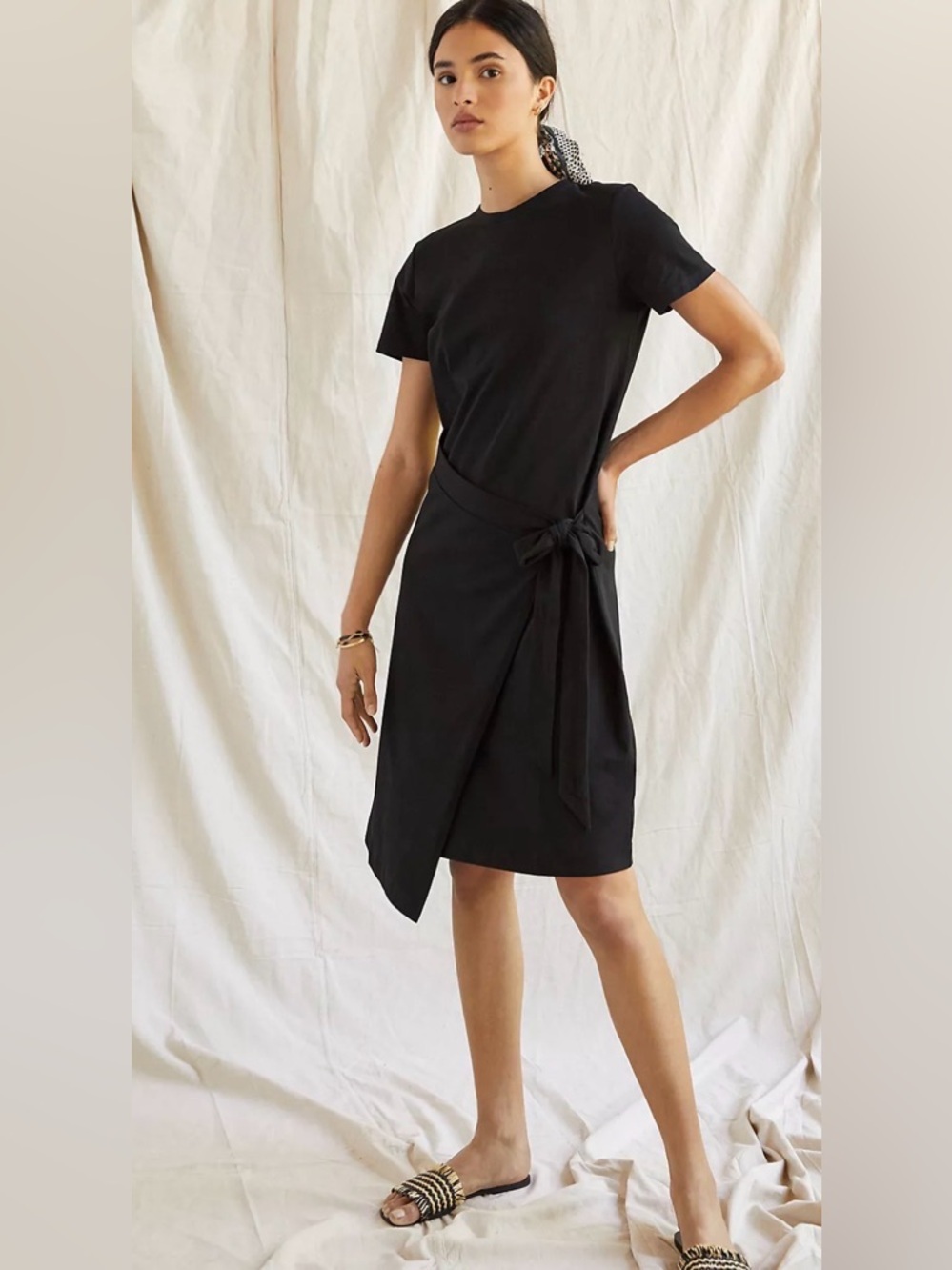 Anthropologie Dolan Black Tie Waist Wrap Dress Small Quiet Luxury Minimalist